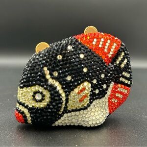 Katherine Baumann black and red fish pillbox with swarovski crystals